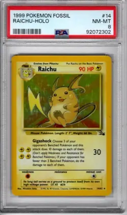 PSA 8 Raichu Holo #14 Pokemon Fossil - Image 1