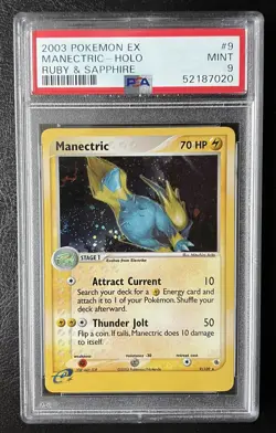 2003 Pokemon EX Ruby & Sapphire #9 Manectric Holo PSA 9 Mint - Image 1