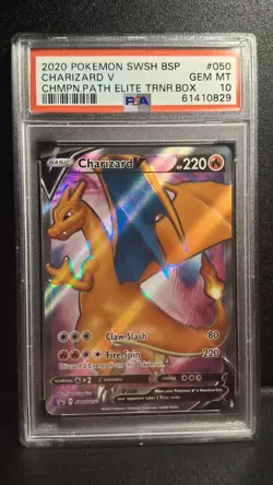 PSA 10 GEM MT Graded Pokemon 2020 Charizard V SWSH050 Champion's Path ETB BSP - Image 1