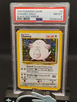 1999 POKEMON BASE SET UNLIMITED BLACK DOT ERROR #3 CHANSEY HOLO PSA 8 (2 Higher) - Image 1