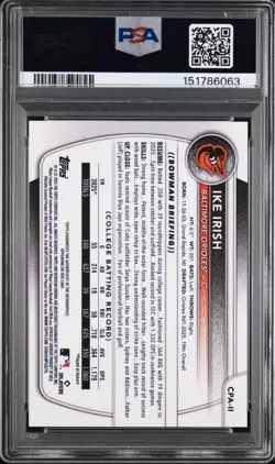 Ike Irish Chrome Prospect Auto /199 PSA 10 - 2025 Bowman Draft Sapphire Orioles - Image 2