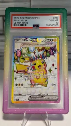 Pokemon 2024 SSP En-Surging Sparks Pikachu EX #219 PSA 10 Ultra Rare - Image 1
