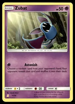 Zubat 11/30 Pokemon Card Lycanroc & Alolan Raichu 50 HP Near Mint GR - Image 1