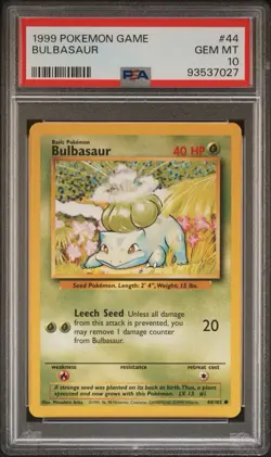 Pokemon Bulbasaur Base Set Unlimited #44 PSA 10 Gem Mint - Image 1