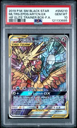 ‼ 2019 POKEMON BLACK STAR PROMO FULL ART/MOLTRES & ZAPDOS & ARTICUNO GX PSA 10 - Image 1