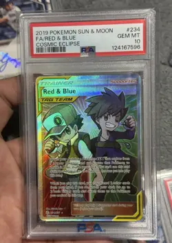 2019 POKEMON SUN & MOON COSMIC ECLIPSE #234 FULL ART/RED & BLUE PSA 10 - Image 1