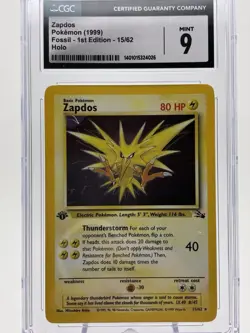 Pokemon Card Zapdos 1999 Fossil 1st Edition Holo Rare CGC 9 - Image 1