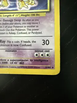 Pokemon Alakazam TCG Base Set Holo Unlimited Rare Card 1/102 MP/HP - Image 2