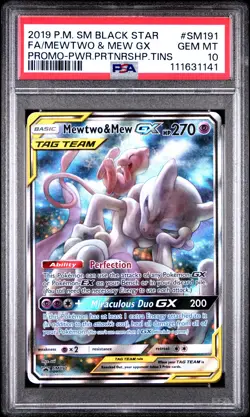 2019 POKEMON SM BLACK STAR PROMO #SM191 FULL ART/MEWTWO & MEW GX PSA 10 - Image 1