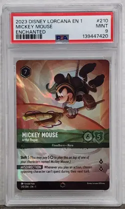 Disney Lorcana Mickey Mouse Artful Rogue Enchanted #210/204 - PSA 9 MINT - Image 1