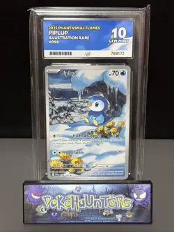 Pokemon Card Piplup 098/094 IR Phantasmal Flames Ace 10 Gem Mint Perfect Subs - Image 1