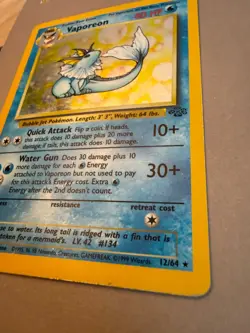 Vaporeon 12/64 Jungle Holo Rare 1999 Vintage Pokemon TCG Heavily Played - HP - Image 3