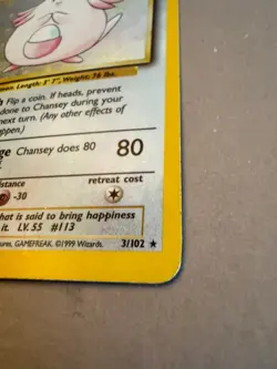 Chansey 3/102 Holo #3 Rare Base Set Unlimited Pokemon TCG - Moderately Played MP - Image 3