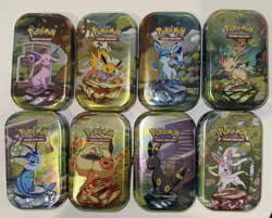 Pokemon Prismatic Evolutions Mini Tin x8 Set - Empty, Coins & Art Cards Included - Image 1