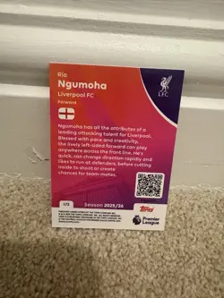 Topps Premier League 2025/2026 Rio Ngumoha Liverpool Yellow Parallel Rookie Card - Image 2