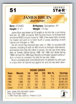 1991 Horse Jockey Star Trading Card signed Auto #51 James Bruin hr33 - Image 2