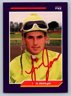 1992 Horse Jockey Star Trading Card signed Auto #118 Luis Jauregui hr138 - Image 1