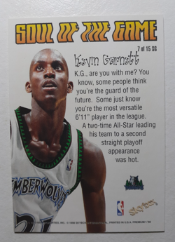 1998-99 Skybox Premium Kevin Garnett Soul of the Game Insert Card #7 T/Wolves - Image 2