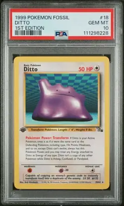 1999 Pokemon Ditto 1st Edition Fossil #18 PSA 10 - Image 1