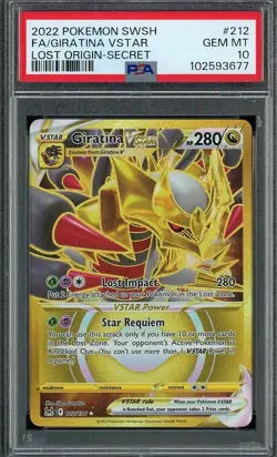 2022 Pokemon Lost Origin 212/196 GIRATINA V Secret FA PSA 10 Gem Mint - Image 1