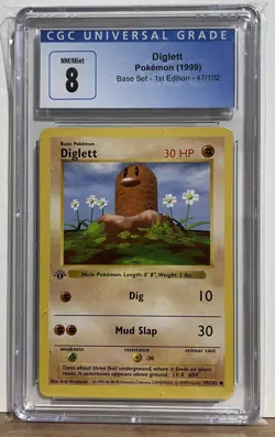 Diglett Pokemon 1999 Base Set Shadowless 47/102 CGC 8 - Image 1