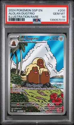 2024 POKEMON SSP EN-SURGING SPARKS ILLUSTRATION RARE #208 ALOLAN DUGTRIO PSA 10 - Image 1