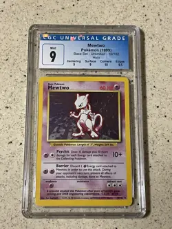 1999 Mewtwo 10/102 Base Set Pokemon Holo Card CGC Blue Label 9 Mint w/Sub-Grades - Image 1