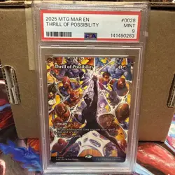 2025 MTG MARVEL'S SPIDER-MAN: SOURCE MAT FOIL #0028 THRILL OF POSSIBILITY PSA 9 - Image 1