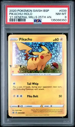 2020 POKEMON SWSH BLACK STAR PROMO #039 PIKACHU-HOLO PSA 8 - Image 1