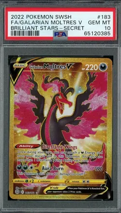 2022 Pokemon Brilliant Stars 183/172 GALARIAN MOLTRES V FAA Secret PSA 10 Gem Mi - Image 1