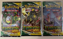 Pokemon TCG Evolving Skies Booster Pack Lot of 3 Sealed Sword & Shield - Image 1