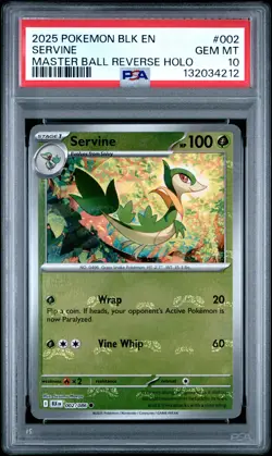 2025 POKEMON BLK EN-BLACK BOLT MASTER BALL REVERSE HOLO #002 SERVINE PSA 10 - Image 1