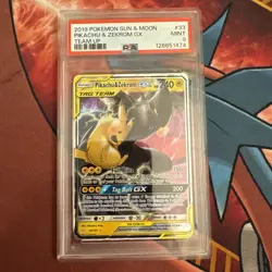 MINT ULTRA RARE Pikachu & Zekrom GX HOLO! PSA 9! 2019 Pokemon Team Up #33 - Image 1