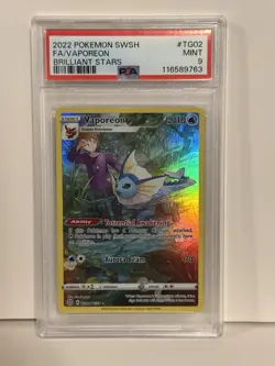 Pokemon Vaporeon TCG Full Art Ultra Rare Brilliant Stars TG02/TG30 PSA 9 - Image 1