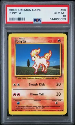 PSA 10 ⭐ Pokemon Ponyta 60 Base Set 1999 Unlimited Vintage Non-Holo - Image 1