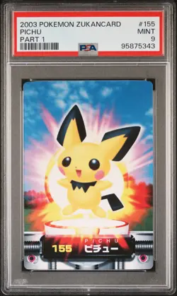 2003 CARDDASS POKEMON ADVANCED GENERATION ZUKANCARD PART 1 #155 PICHU PSA 9 - Image 1