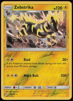 Zebstrika 45/181 NM Team Up Rare Reverse Holo Pokemon - Image 1