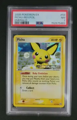 PSA 7 MINT Pokemon Pichu Reverse Holo Rare 2005 ex Emerald #59/106 Stamped - Image 1