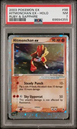 2003 Pokemon Ruby & Sapphire Hitmonchan EX 98/109 Ultra Rare Holo Foil PSA 7 NM - Image 1