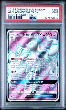 2018 POKEMON SUN & MOON LOST THUNDER #205 FULL ART/ALOLAN NINETALES GX PSA 9 - Image 1