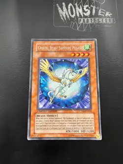 YUGIOH CRYSTAL BEAST SAPPHIRE PEGASUS SECRET RARE CT04-EN002 LIMITED ED PLAYED - Image 1