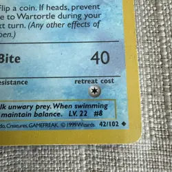 Wartortle 42/102 Uncommon Base Set Pokemon Shadowless LP- - Image 5
