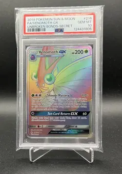 Pokemon Venomoth GX 216/214 - Unbroken Bonds Rainbow Rare Full Art PSA 10 GEM MT - Image 1