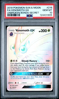 Pokemon Venomoth GX 216/214 - Unbroken Bonds Rainbow Rare Full Art PSA 10 GEM MT - Image 3