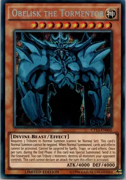 Yugioh Obelisk the Tormentor CT13-EN002 Limited Edition Secret Rare NM - Image 1