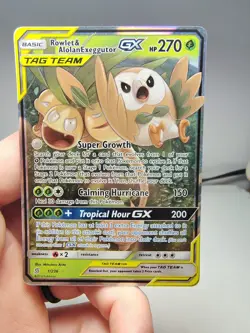 Rowlet & Alolan Exeggutor GX 1/236 Sun and Moon Unified Minds Tag Team LP/NM - Image 1