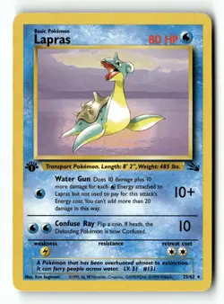 Pokemon Card Lapras LP Fossil 1st Edition Rare 25/62 - Image 1