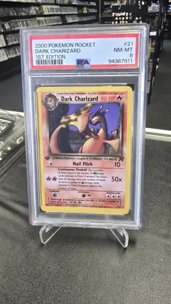 2000 Pokemon Rocket #21 Dark Charizard 1st Edition PSA 8 - Image 1