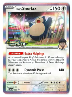Hop's Snorlax 184 - Pokemon Journey Together Stamped Prerelease Holo Foil NM - Image 1