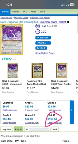 Dark Dragonair 33/82 first edition GRADED 10 Near MINT PGC pokemon card old - Image 4